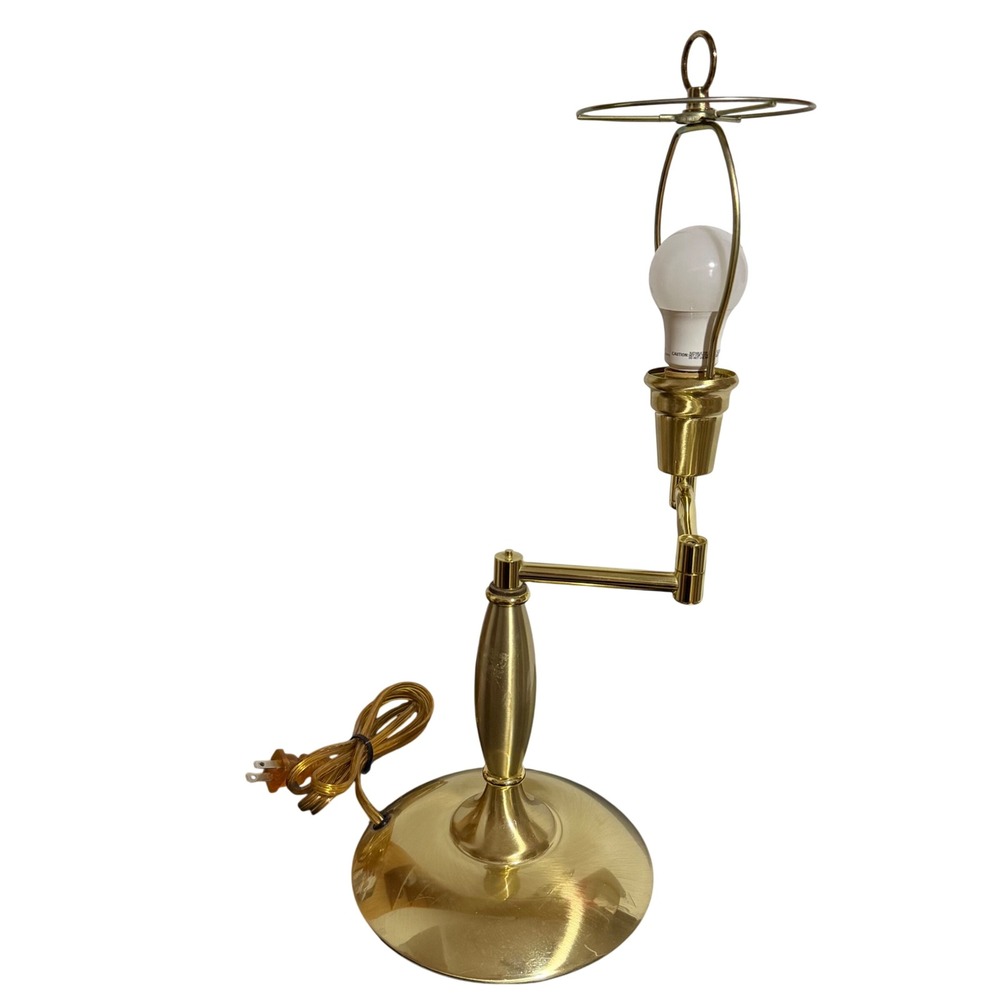 Vintage Polished Brass Swing Arm Desk Lamp Adjustable Task Light no shade